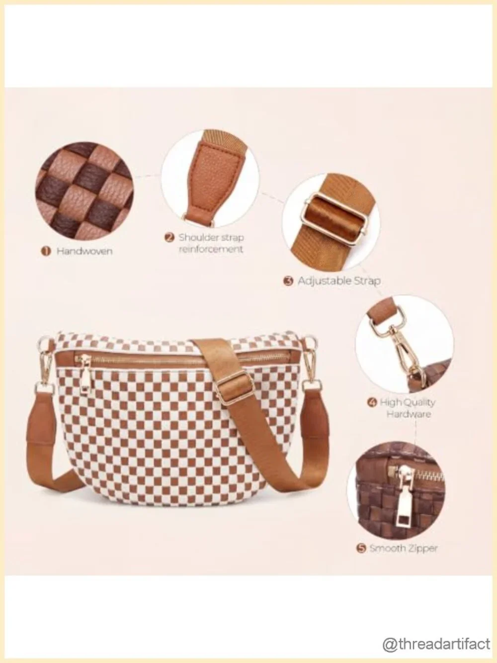 Woven Vegan Leather Crossbody Bag with Adjustable Strap and Coin Pouch